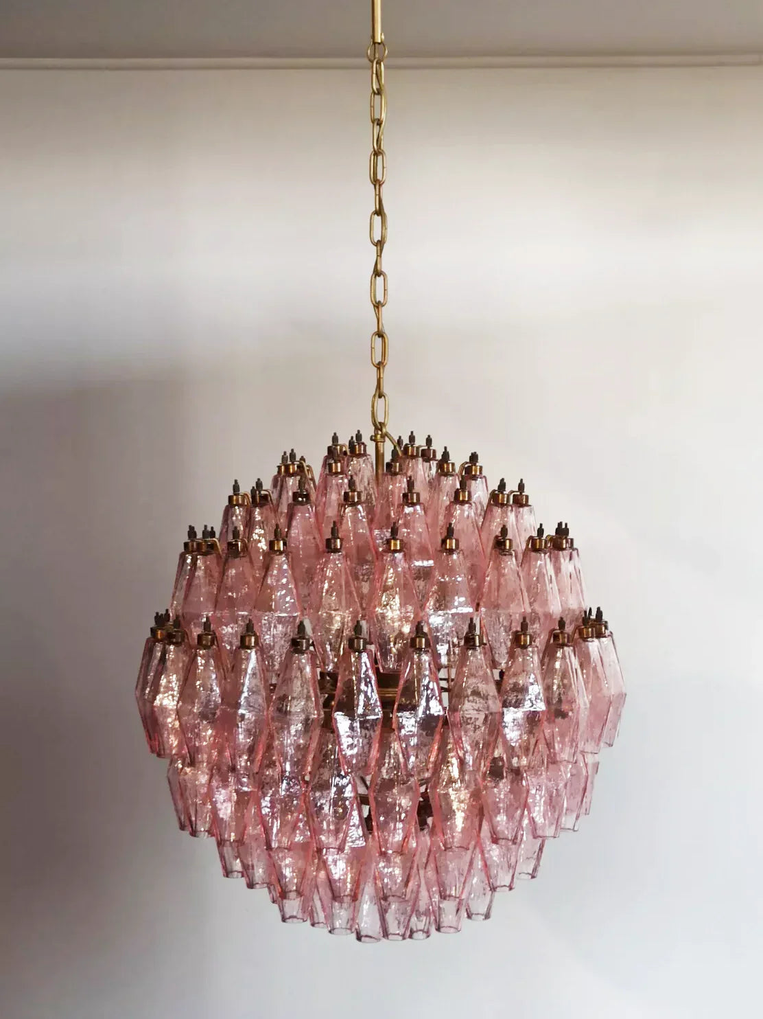 Spherical Murano-Style Poliedri Pink Glass Chandelier