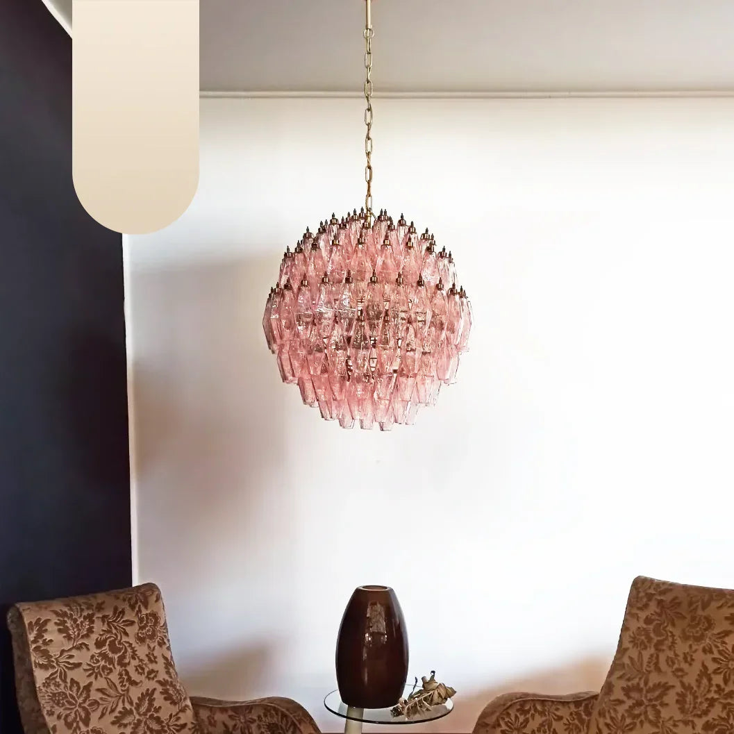 Spherical Murano-Style Poliedri Pink Glass Chandelier