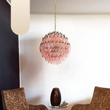 Spherical Murano-Style Poliedri Pink Glass Chandelier