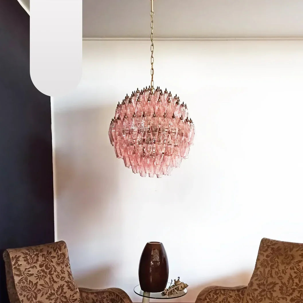 Spherical Murano-Style Poliedri Pink Glass Chandelier