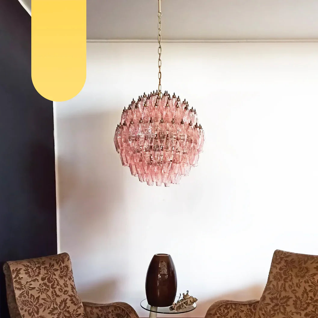 Spherical Murano-Style Poliedri Pink Glass Chandelier