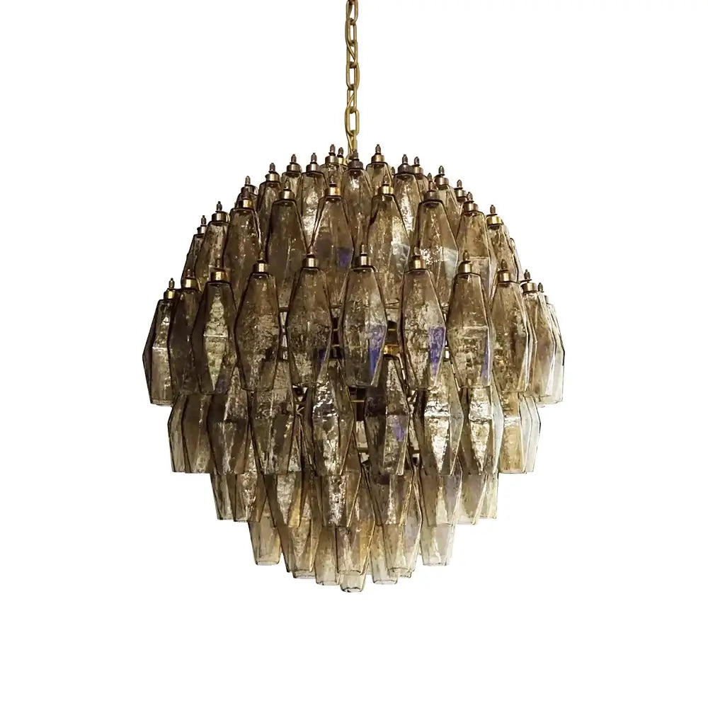 Spherical Murano-Style Poliedri Smoked Glass Chandelier