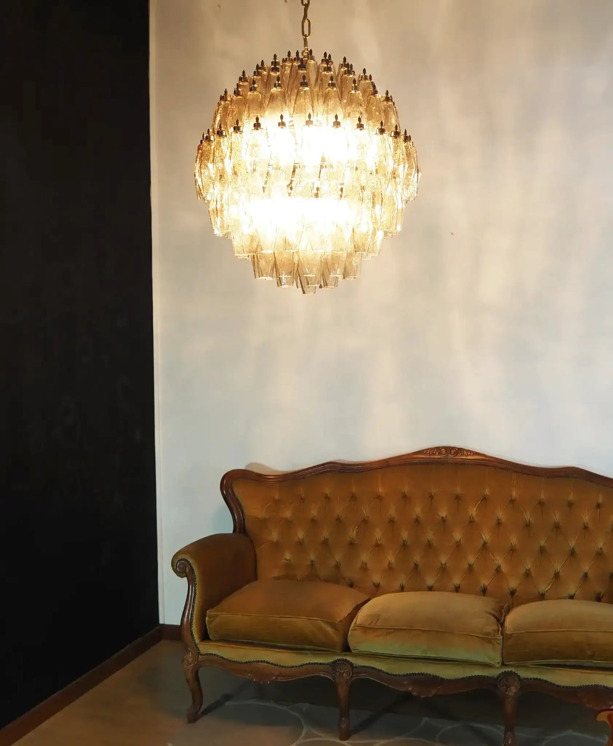 Spherical Murano-Style Poliedri Smoked Glass Chandelier
