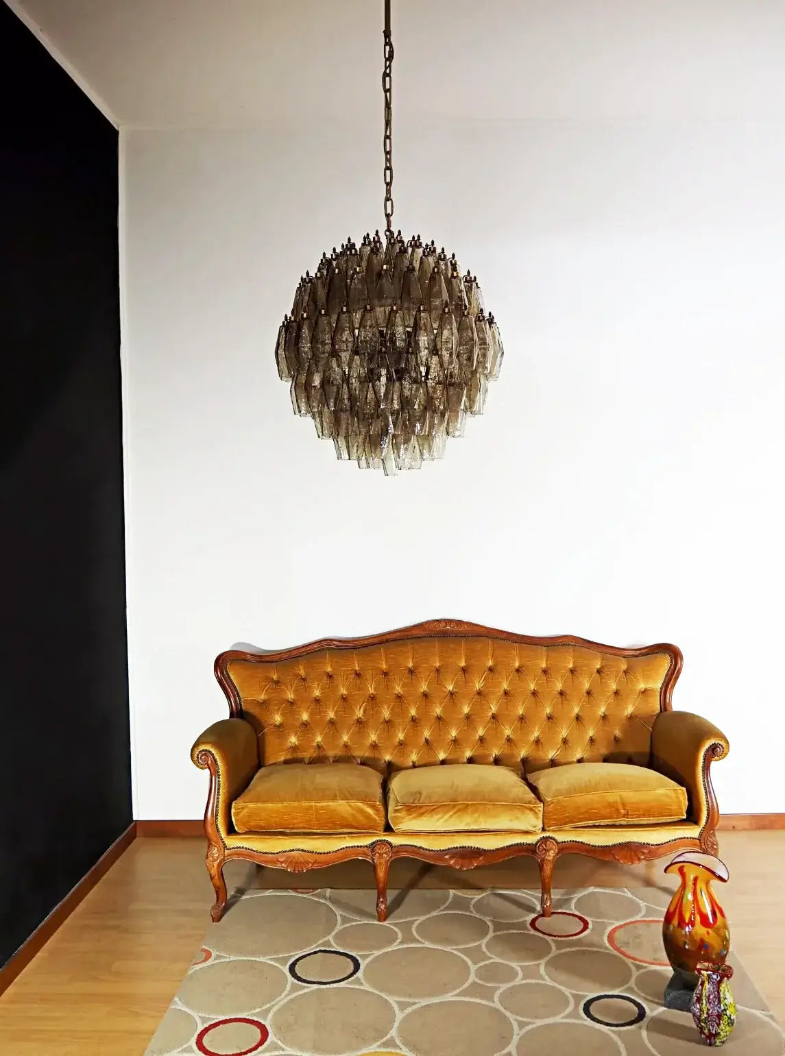 Spherical Murano-Style Poliedri Smoked Glass Chandelier