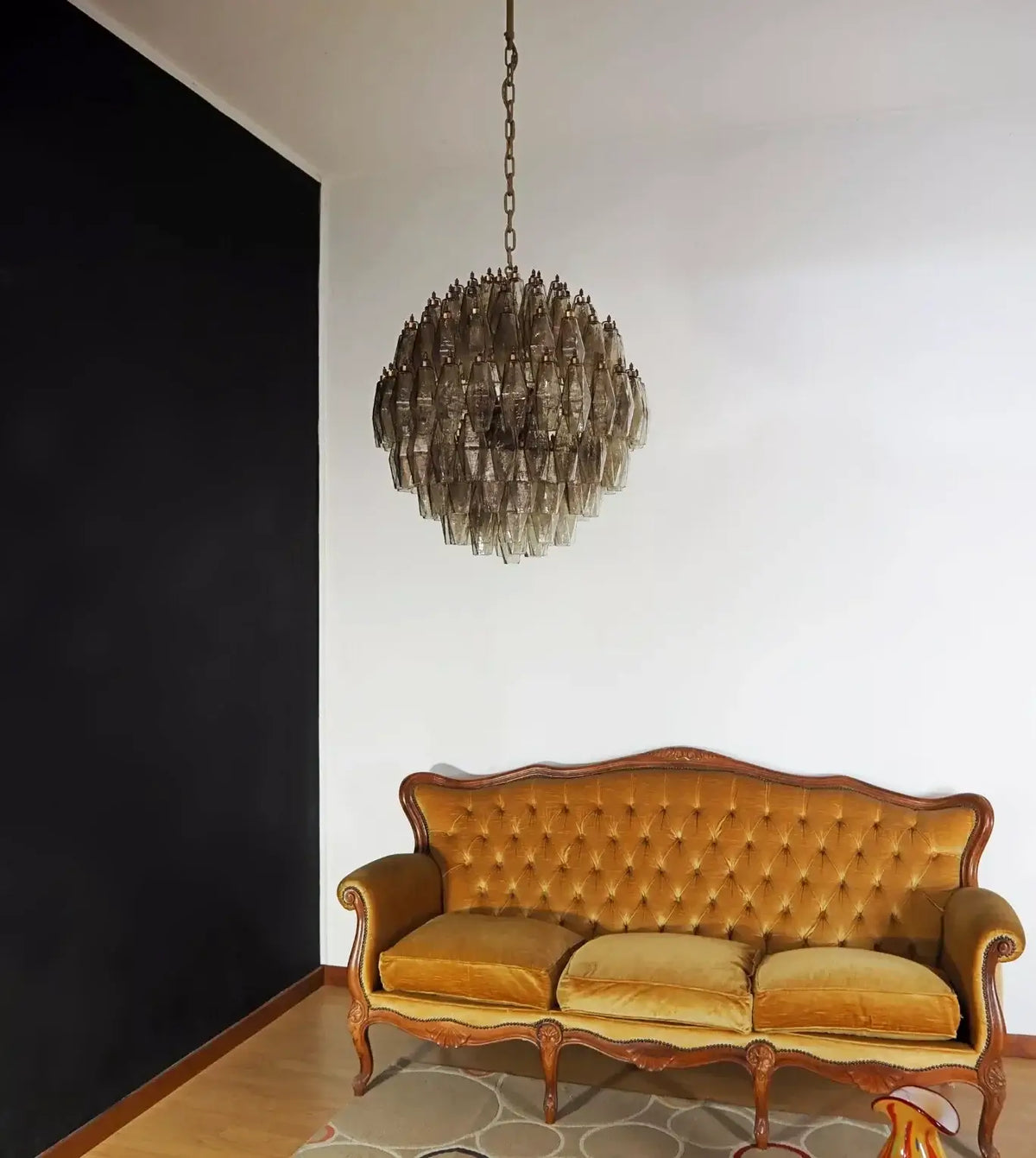 Spherical Murano-Style Poliedri Smoked Glass Chandelier