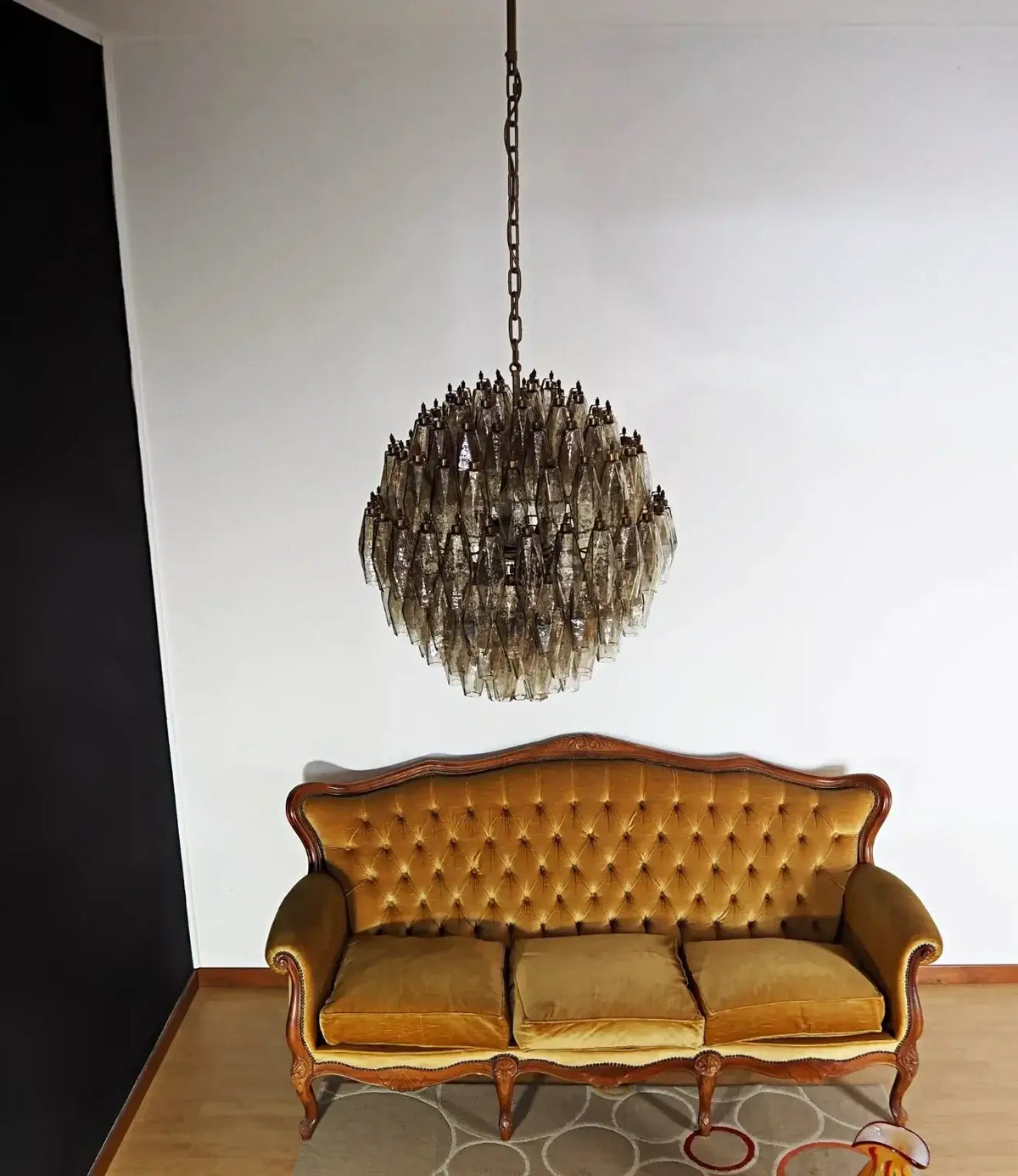Spherical Murano-Style Poliedri Smoked Glass Chandelier