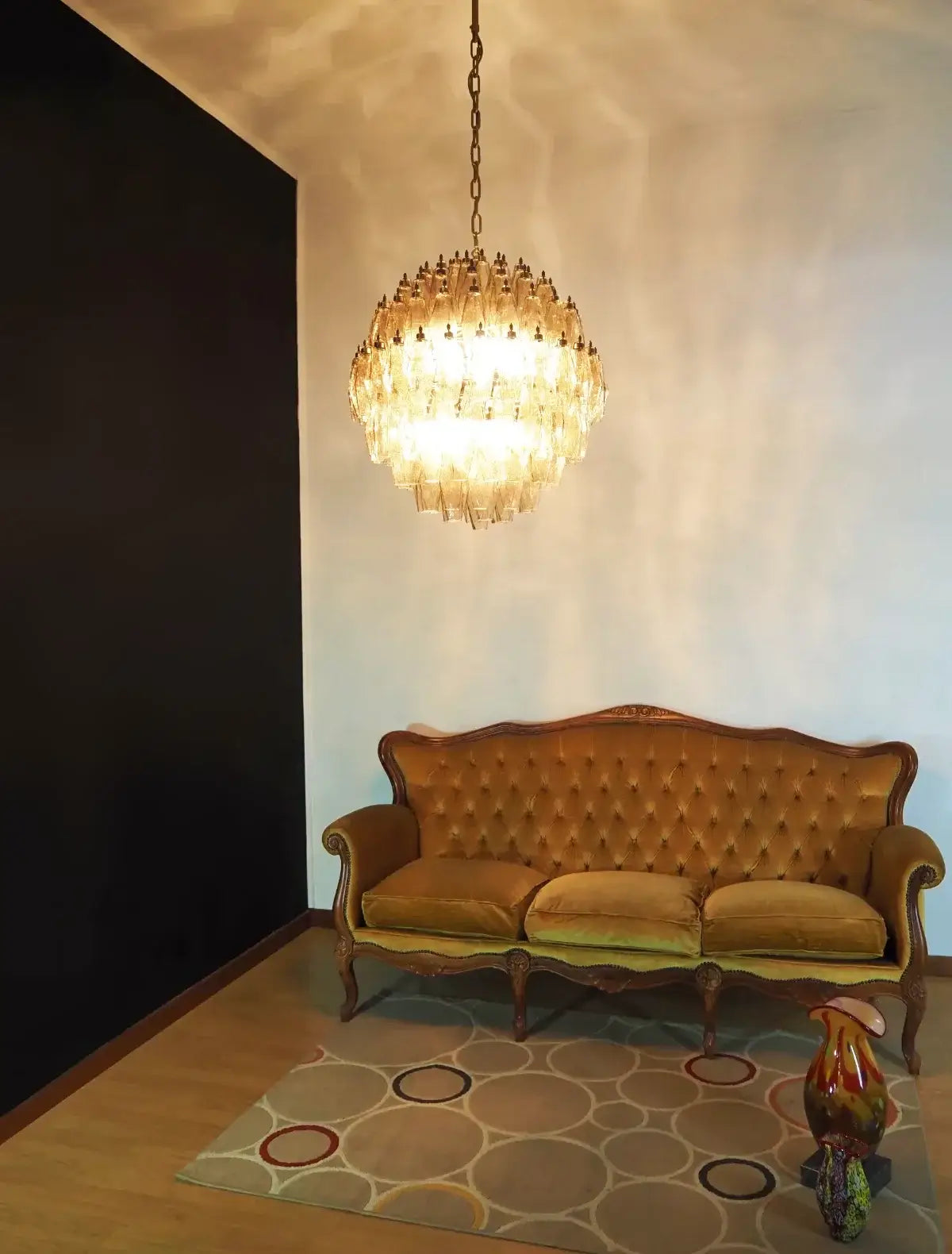 Spherical Murano-Style Poliedri Smoked Glass Chandelier
