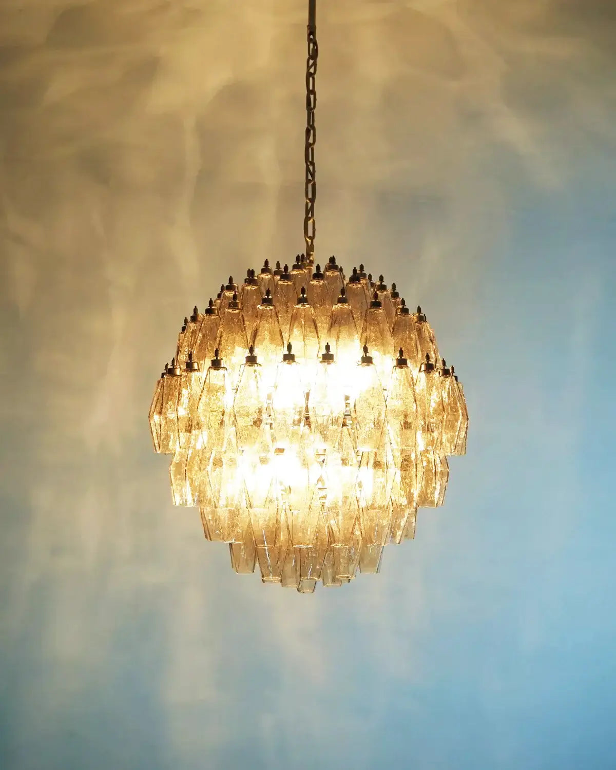 Spherical Murano-Style Poliedri Smoked Glass Chandelier
