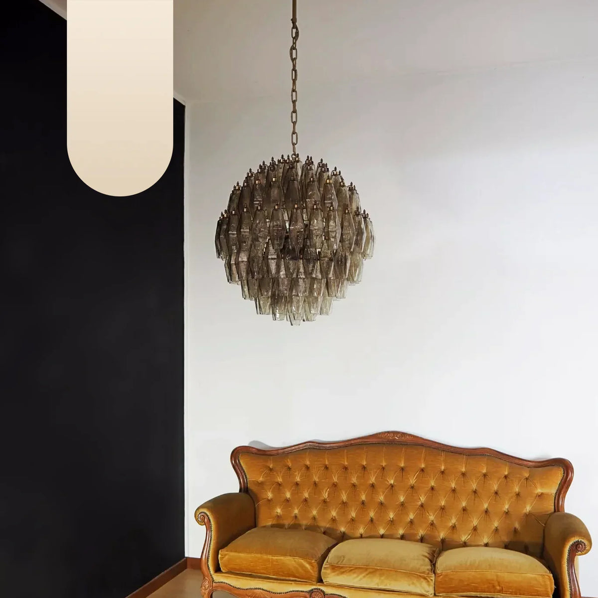 Spherical Murano-Style Poliedri Smoked Glass Chandelier