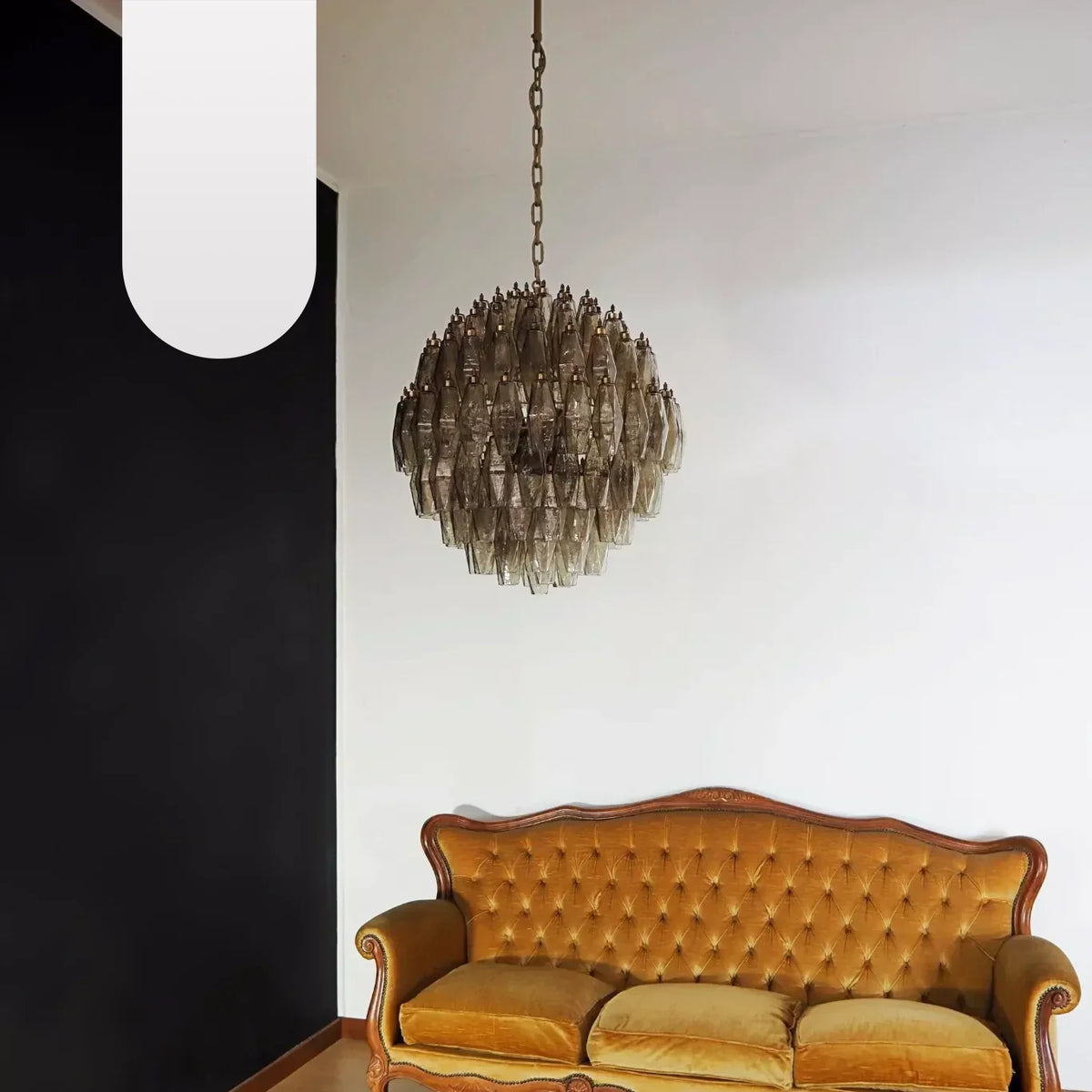 Spherical Murano-Style Poliedri Smoked Glass Chandelier