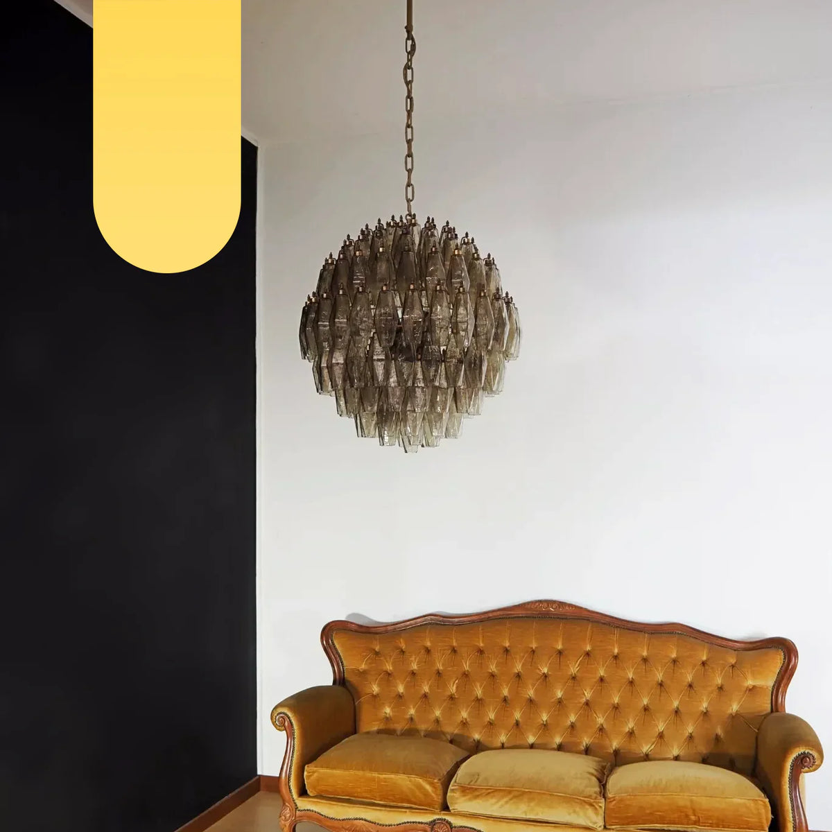 Spherical Murano-Style Poliedri Smoked Glass Chandelier