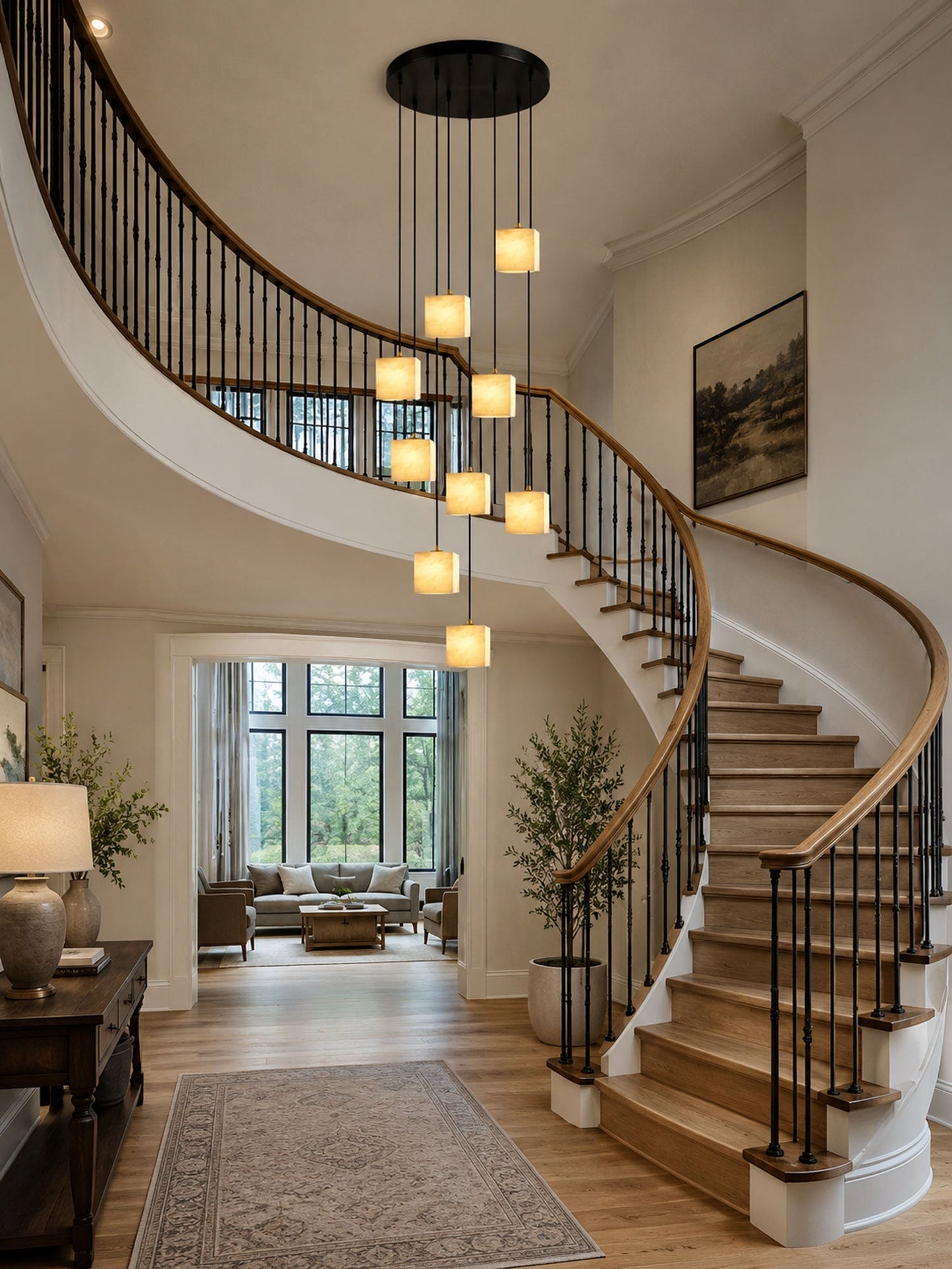 Square Alabaster Staircase Chandelier