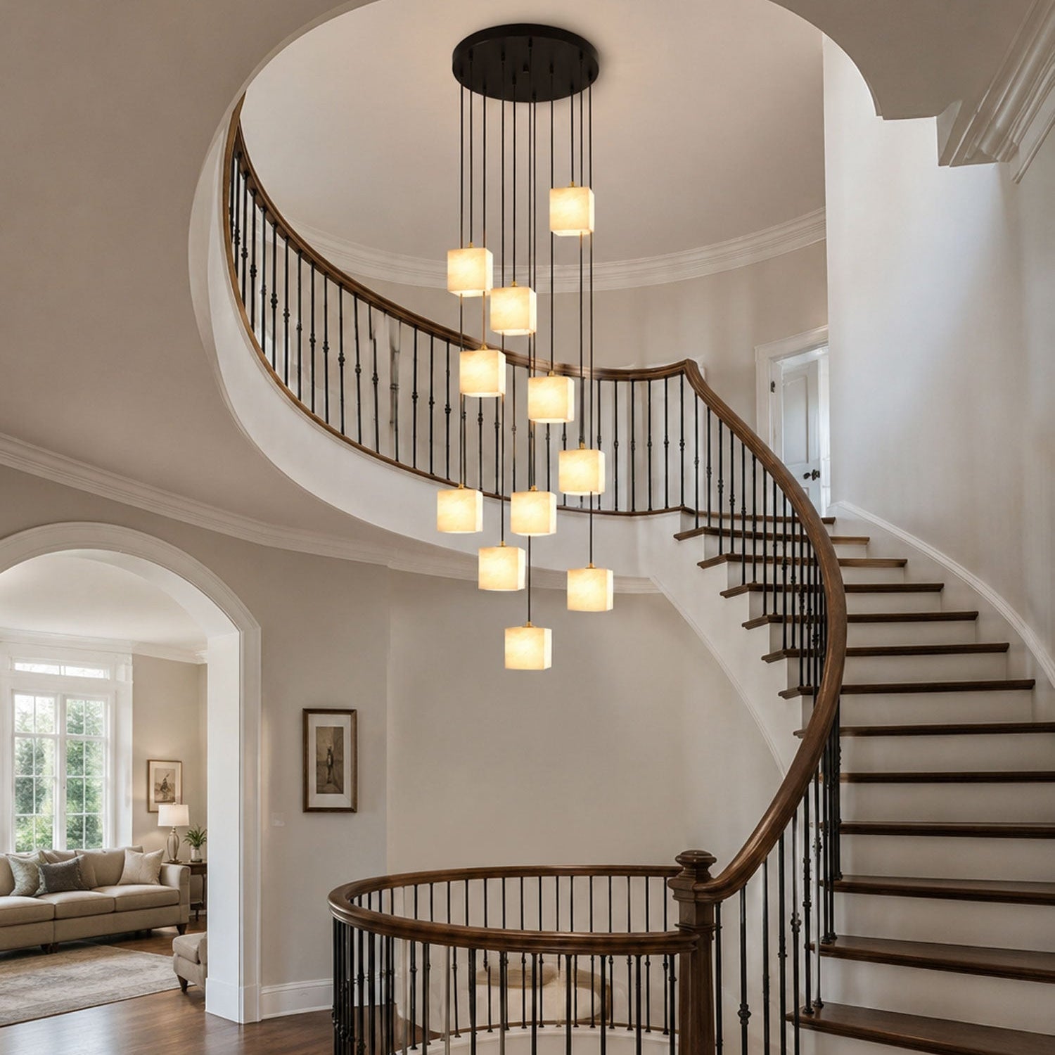 Square Alabaster Staircase Chandelier