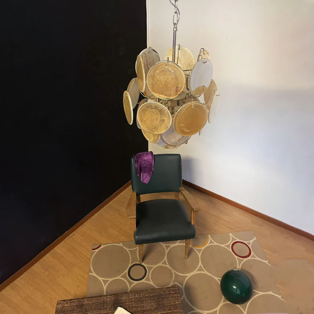 Vintage Murano-Style Gold Glass Disks Chandelier