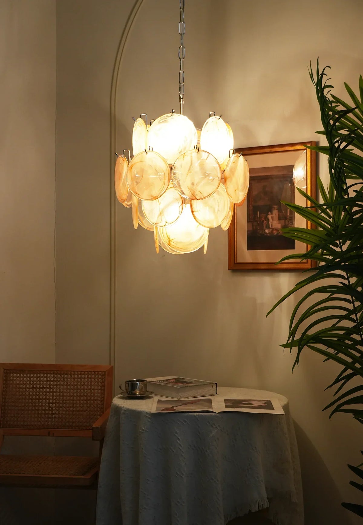 Vintage Murano-Style Gold Glass Disks Chandelier
