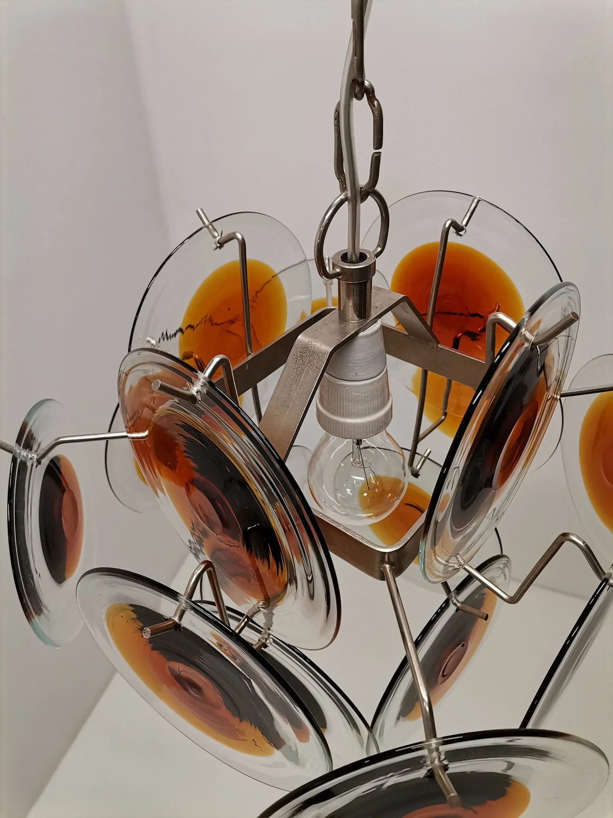 Vintage Murano-Style Orange Brown Chandelier
