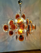 Vintage Murano-Style Orange Brown Transparent Disc Chandelier