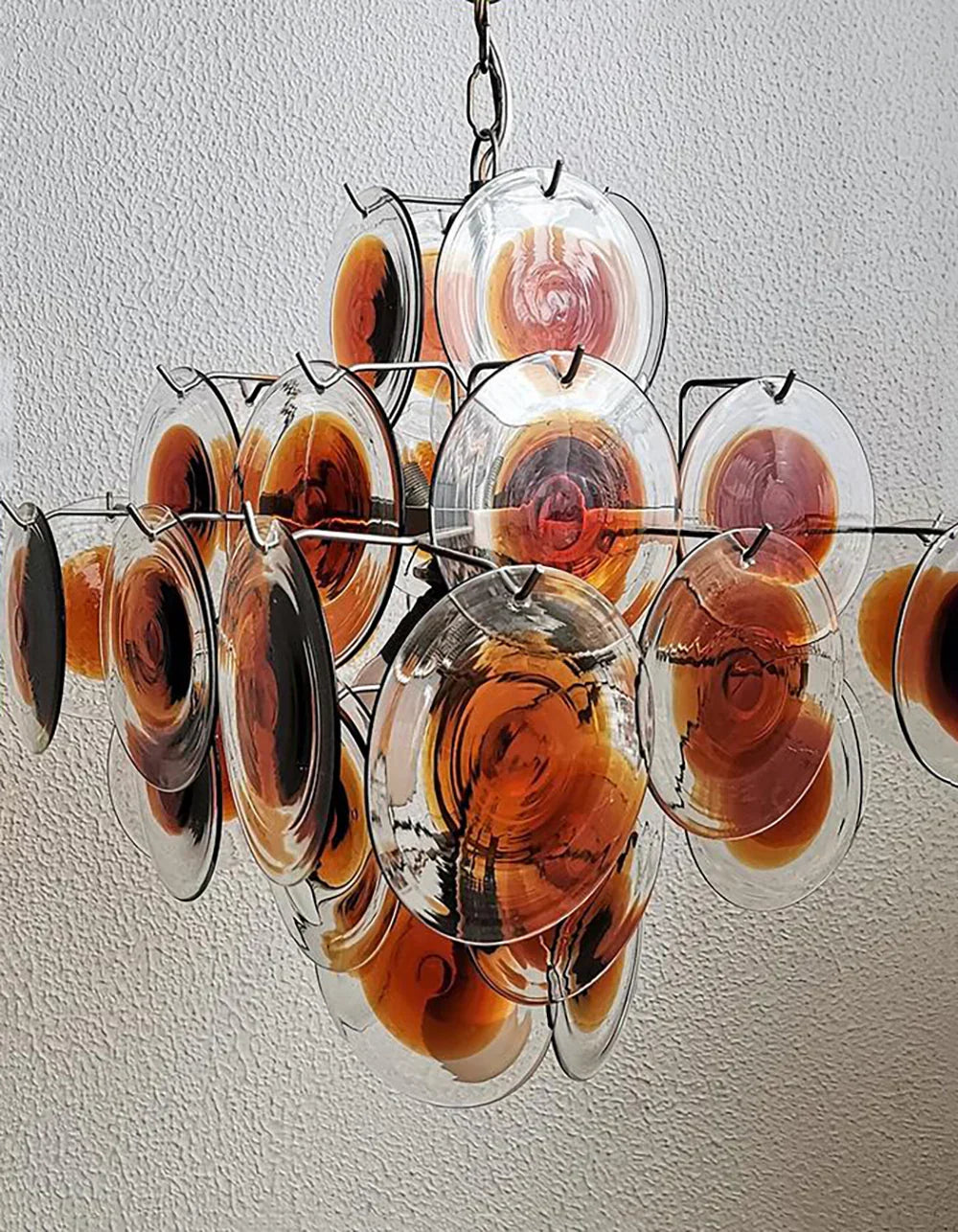 Vintage Murano-Style Orange Brown Transparent Disc Chandelier