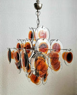 Vintage Murano-Style Orange Brown Transparent Disc Chandelier