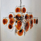 Vintage Murano-Style Orange Brown Transparent Disc Chandelier
