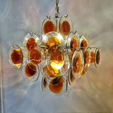 Vintage Murano-Style Orange Brown Transparent Disc Chandelier
