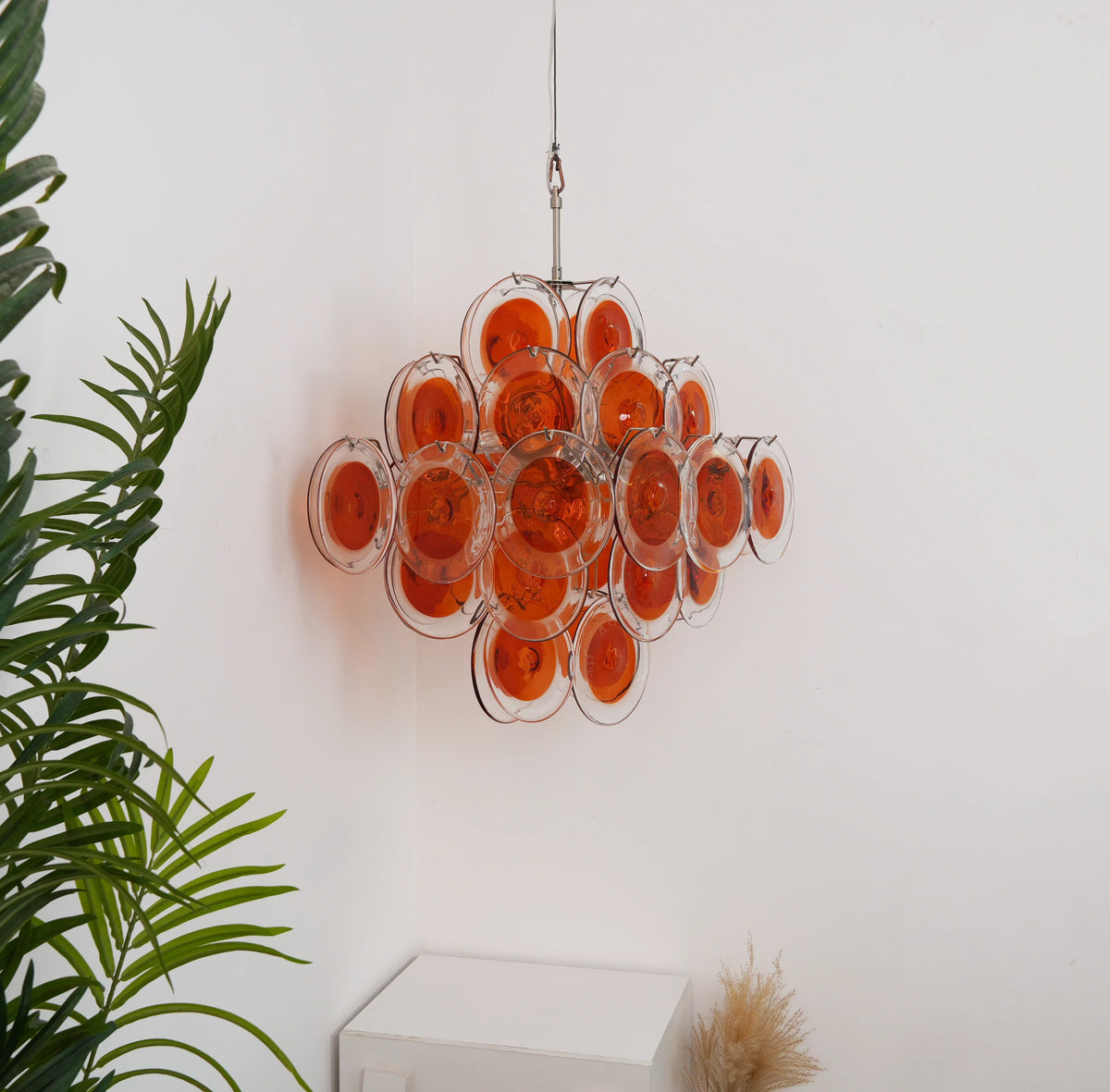 Vintage Murano-Style Orange Brown Transparent Disc Chandelier