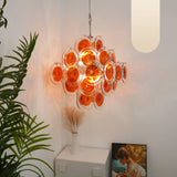 Vintage Murano-Style Orange Brown Transparent Disc Chandelier