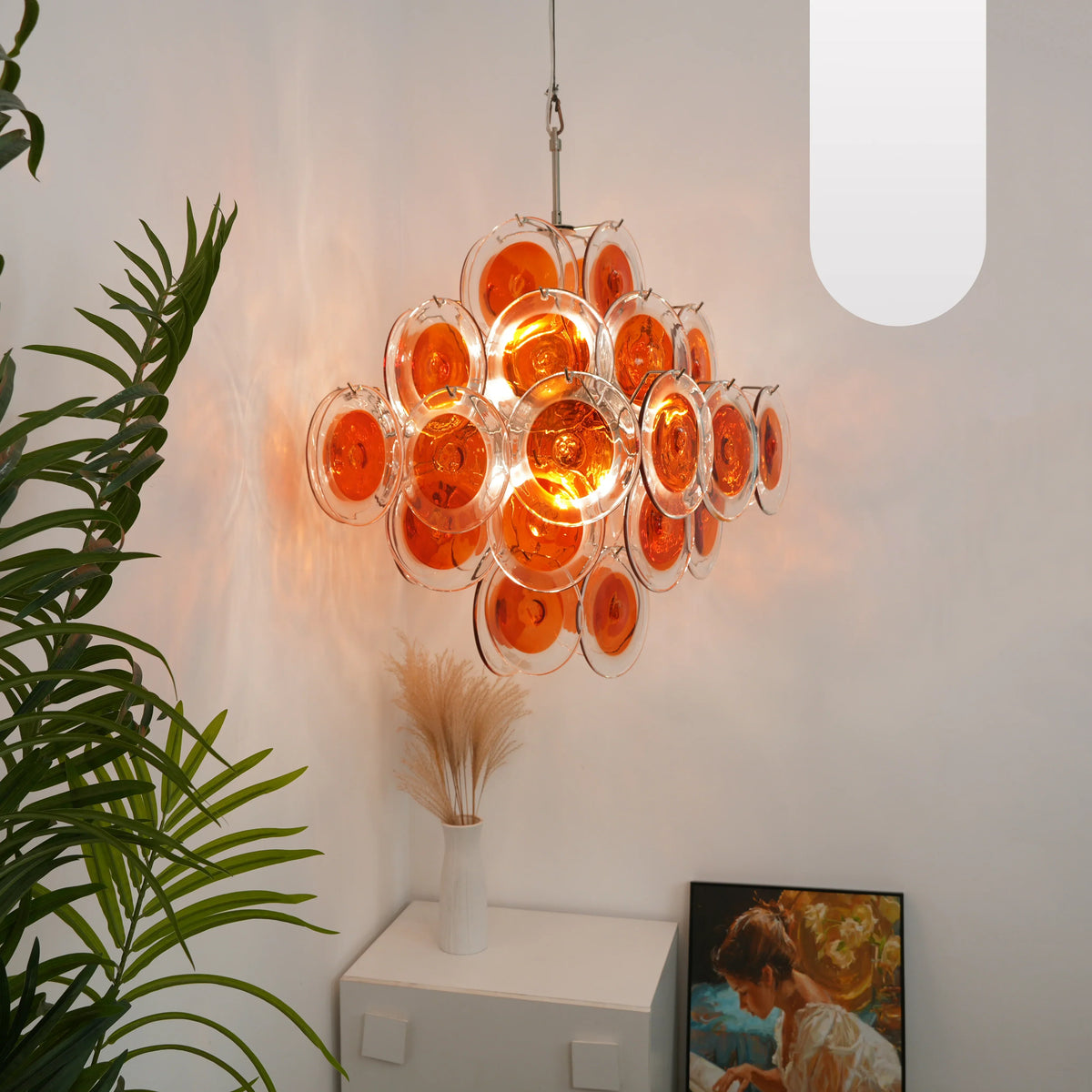 Vintage Murano-Style Orange Brown Transparent Disc Chandelier