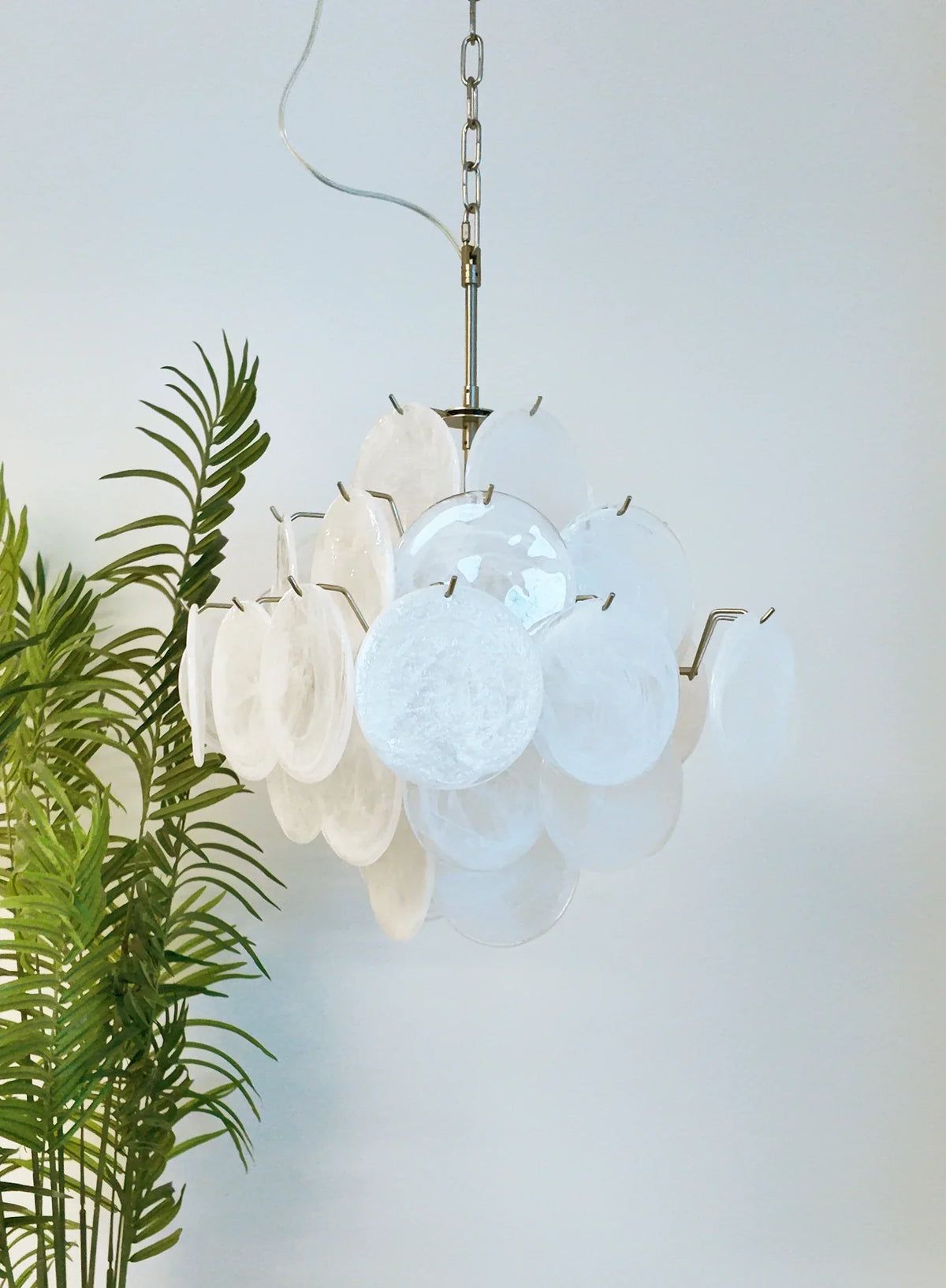 Vintage Murano-Style White Disks Chandelier