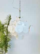Vintage Murano-Style White Disks Chandelier