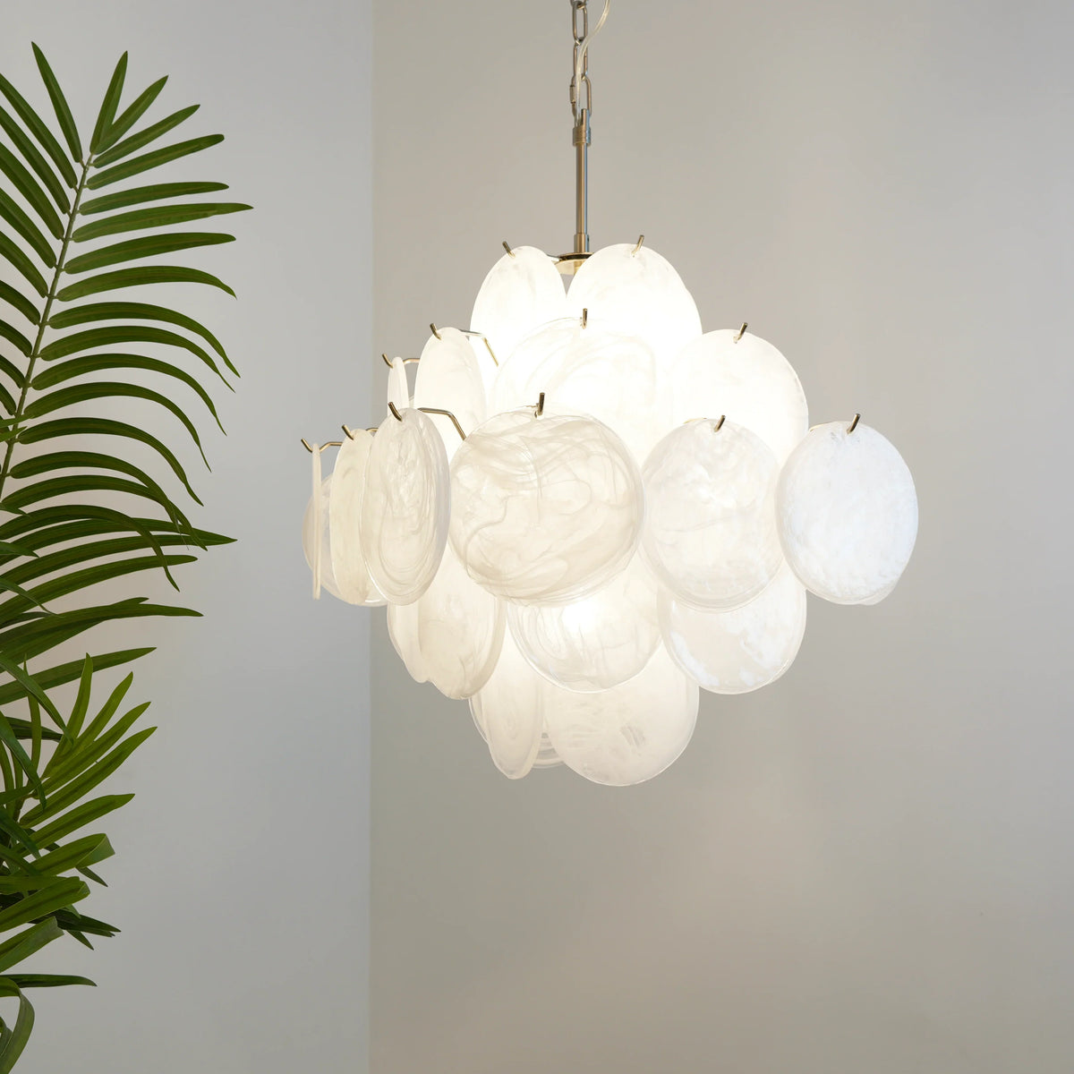 Vintage Murano-Style White Disks Chandelier