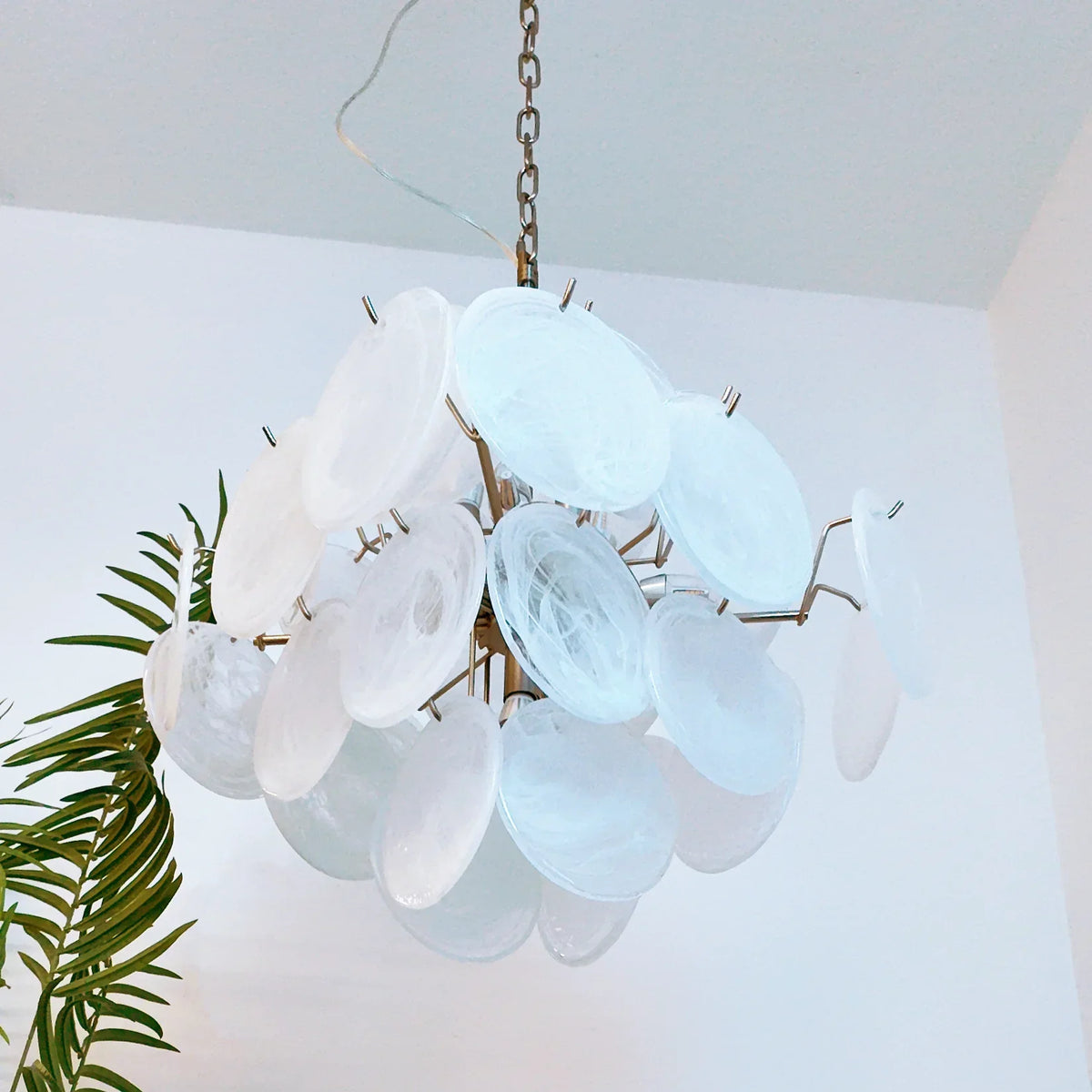 Vintage Murano-Style White Disks Chandelier