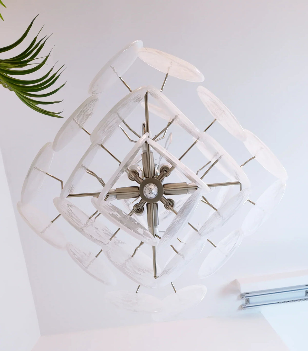 Vintage Murano-Style White Disks Chandelier