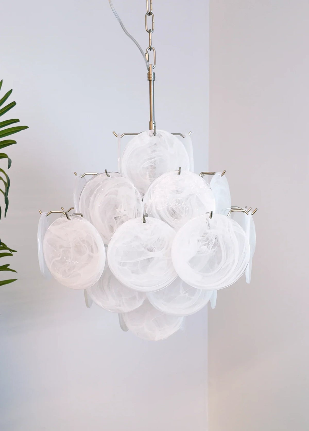 Vintage Murano-Style White Disks Chandelier