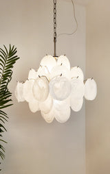 Vintage Murano-Style White Disks Chandelier