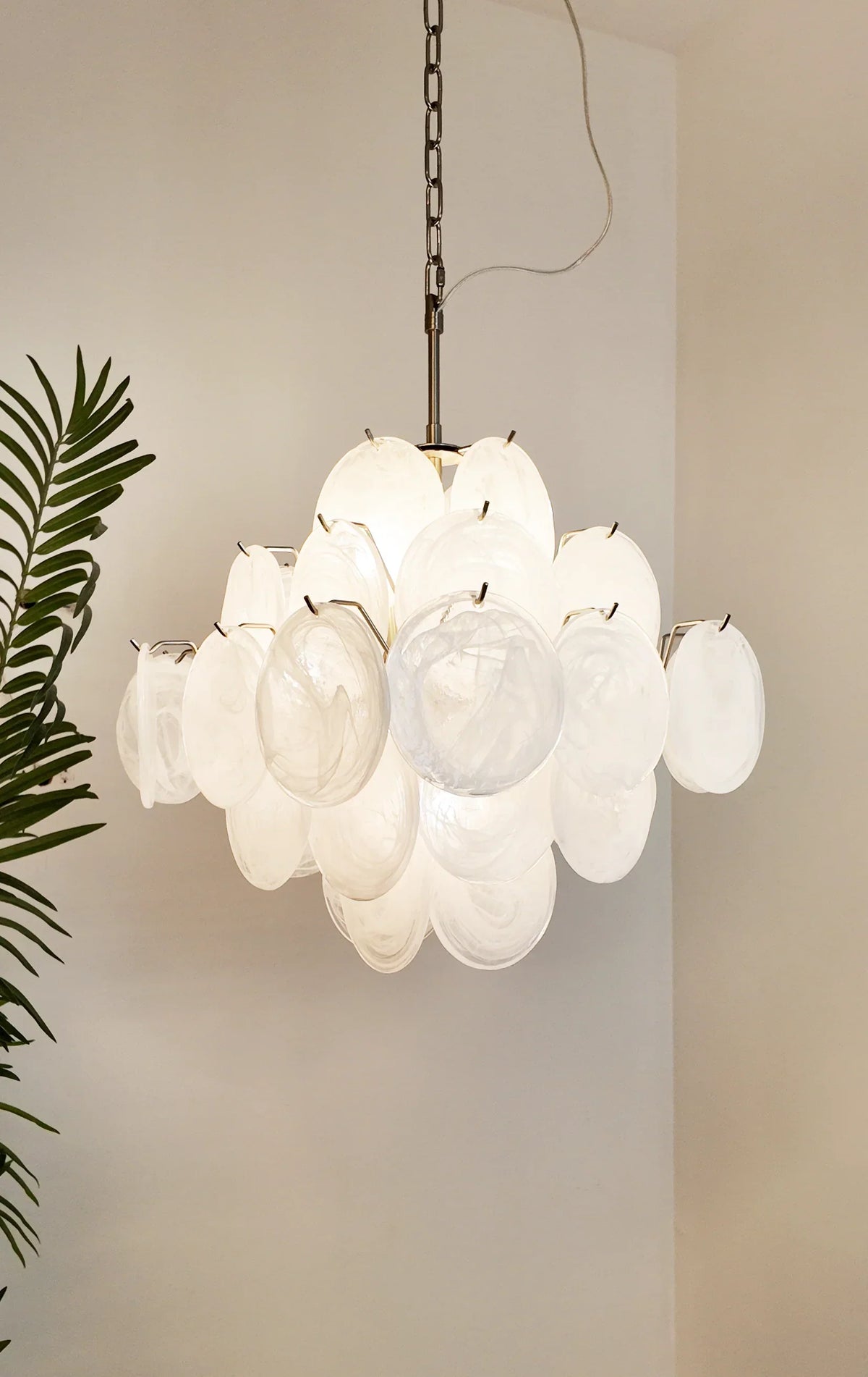 Vintage Murano-Style White Disks Chandelier