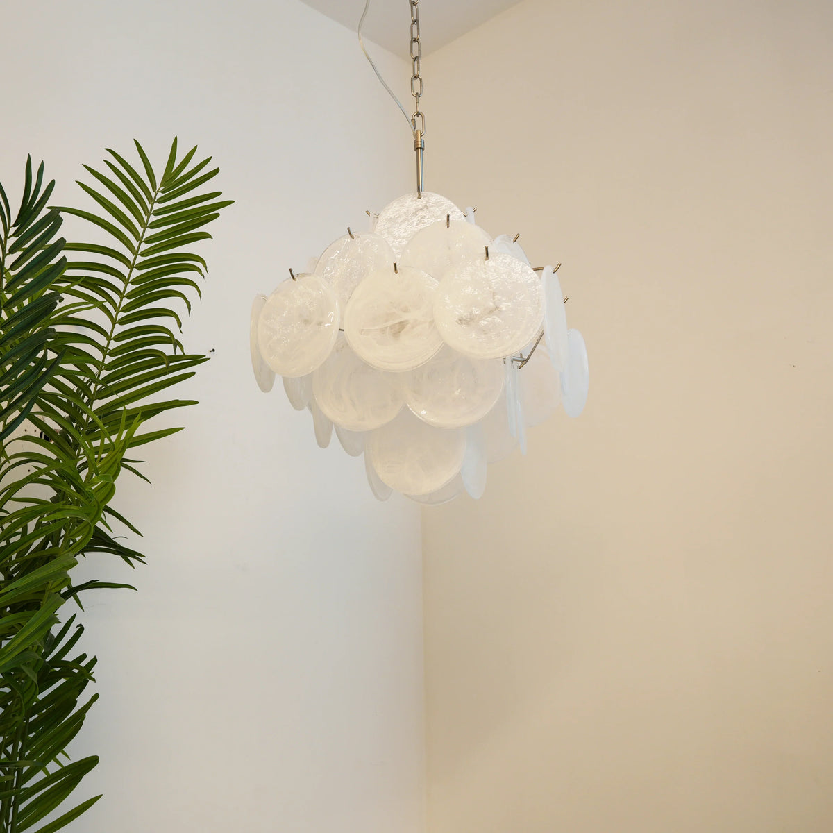 Vintage Murano-Style White Disks Chandelier