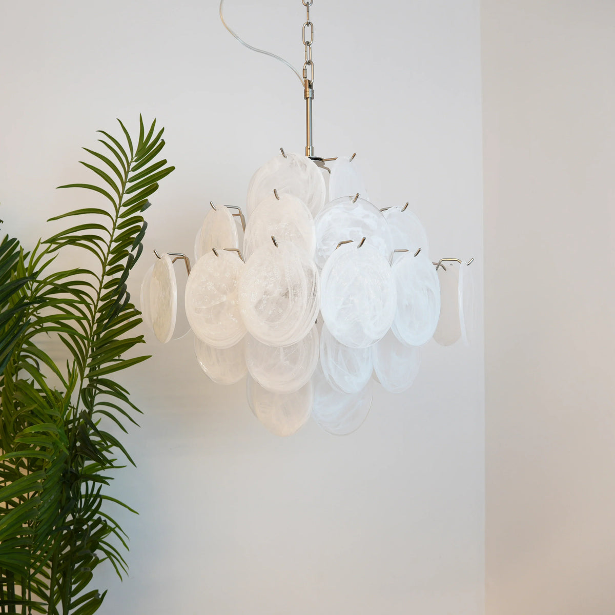 Vintage Murano-Style White Disks Chandelier