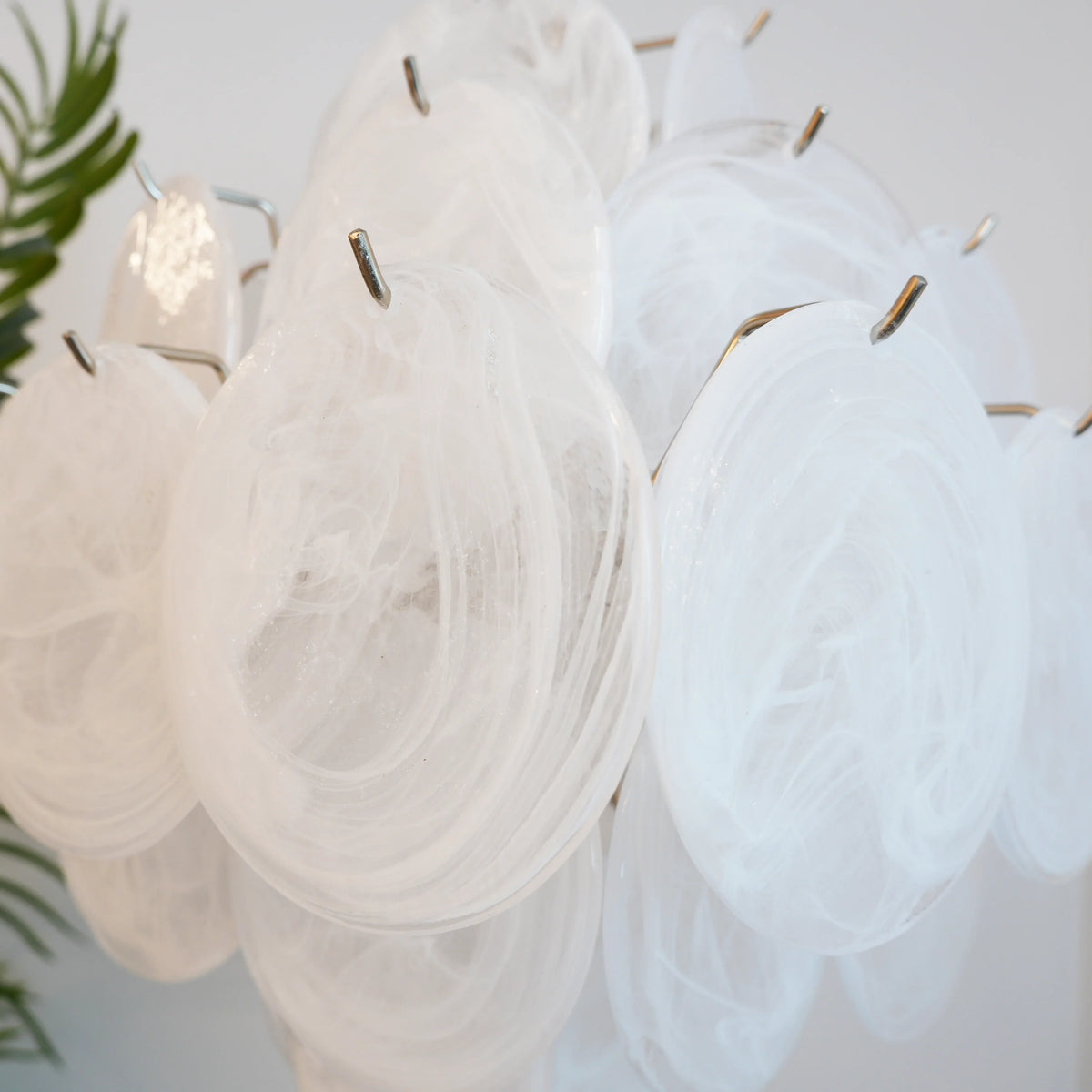 Vintage Murano-Style White Disks Chandelier