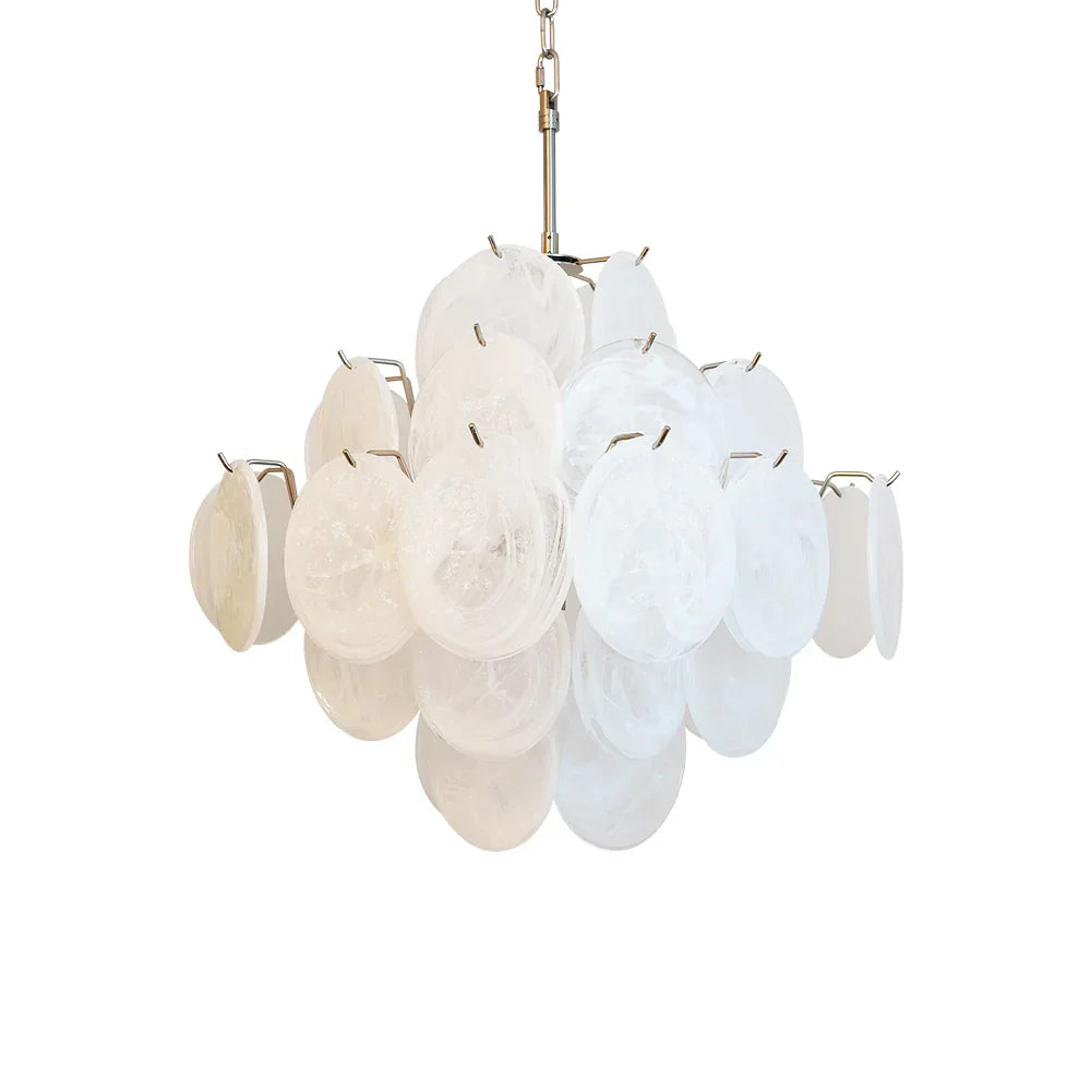 Vintage Murano-Style White Disks Chandelier