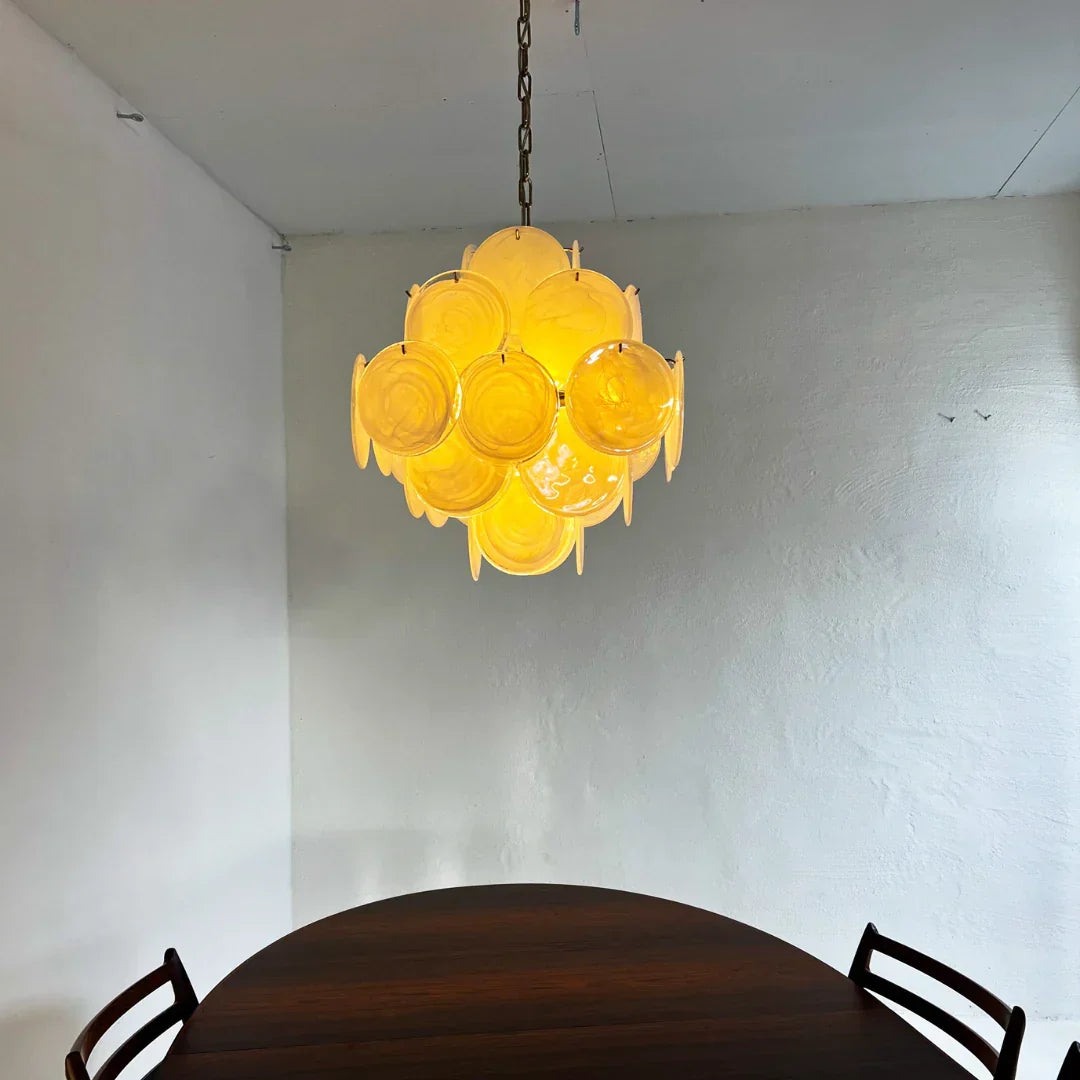 Vintage Murano-Style White Disks Chandelier