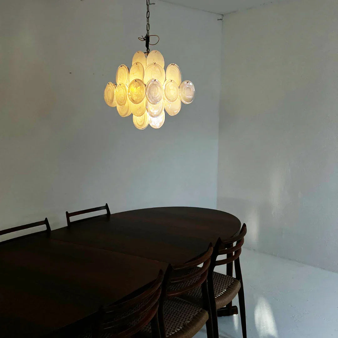 Vintage Murano-Style White Disks Chandelier