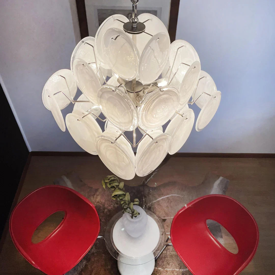 Vintage Murano-Style White Disks Chandelier