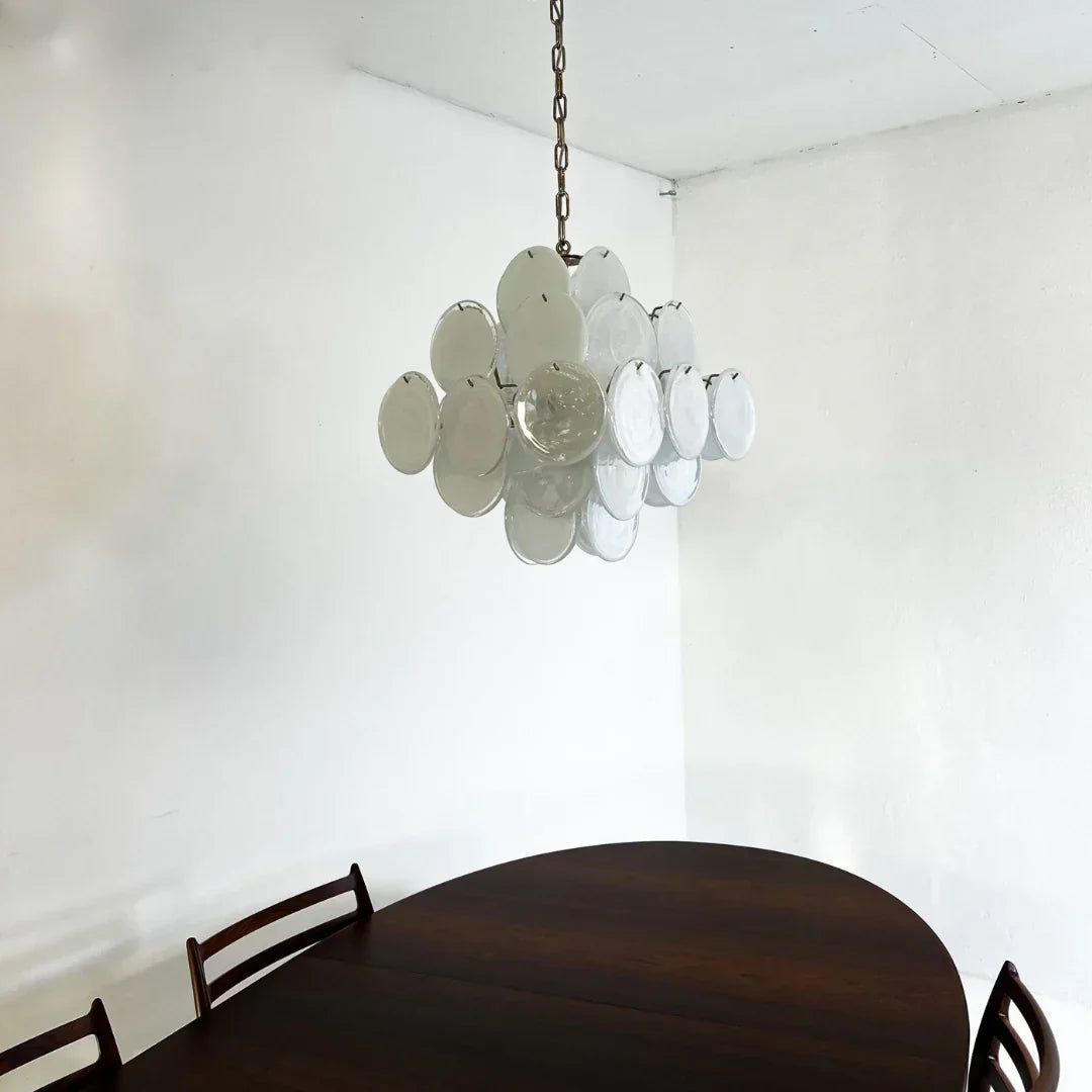 Vintage Murano-Style White Disks Chandelier