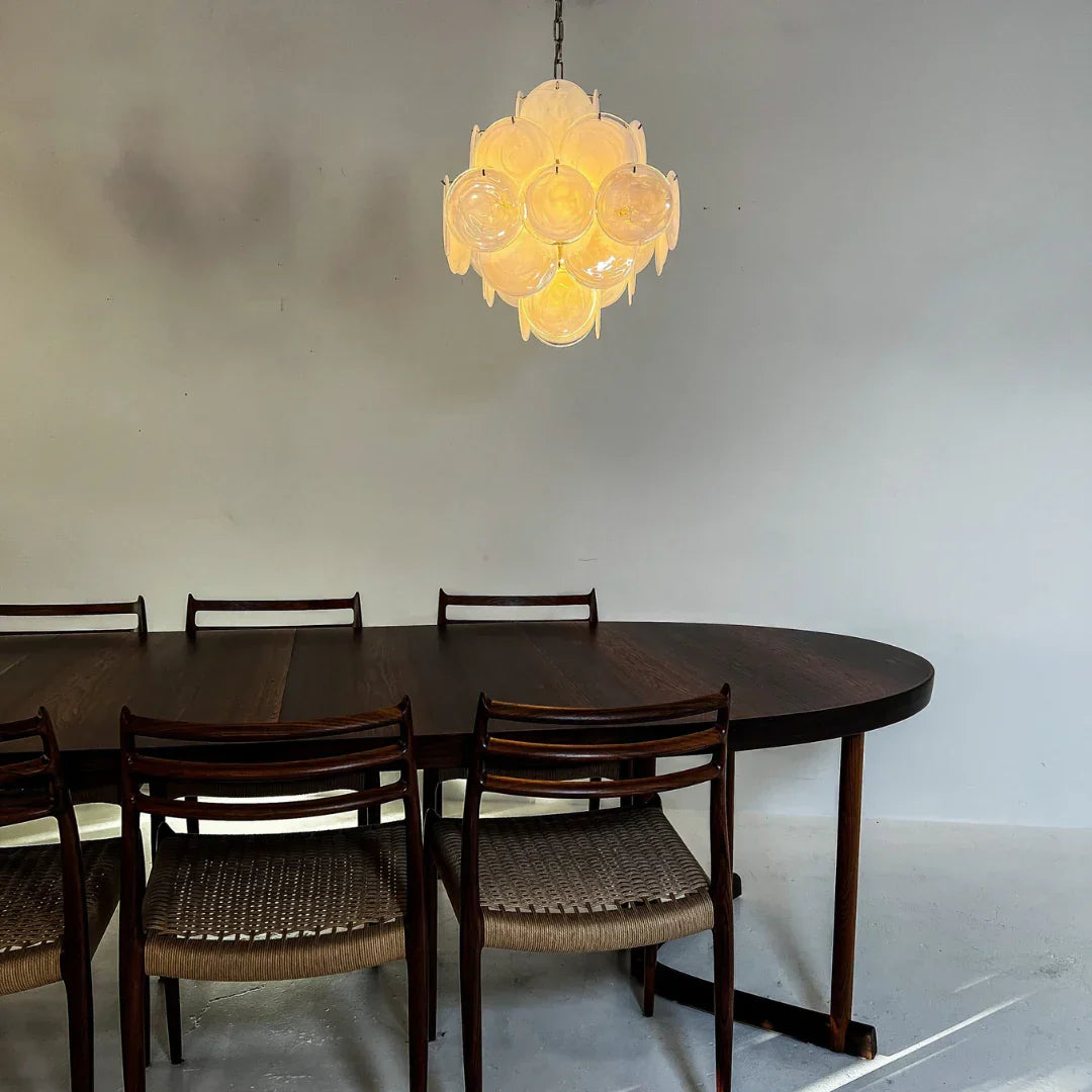 Vintage Murano-Style White Disks Chandelier