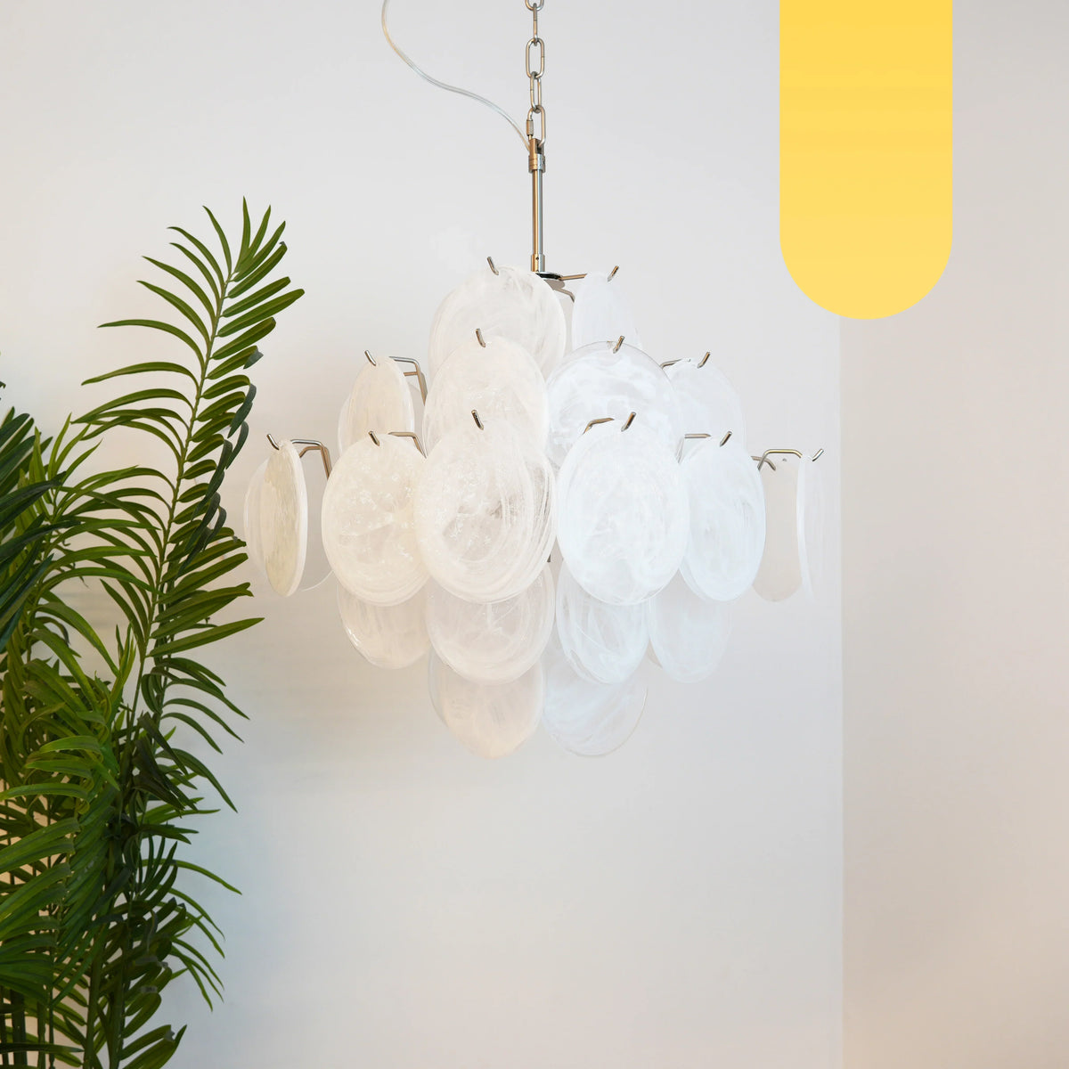 Vintage Murano-Style White Disks Chandelier