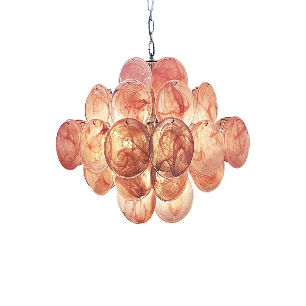 Vintage Murano-Style Pink Disks Chandelier