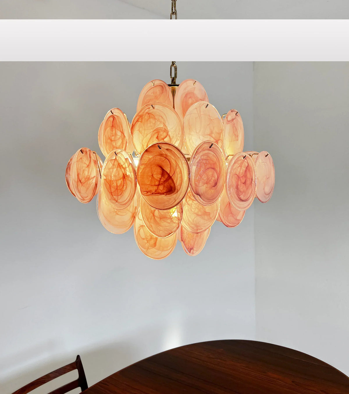 Vintage Murano-Style Pink Disks Chandelier