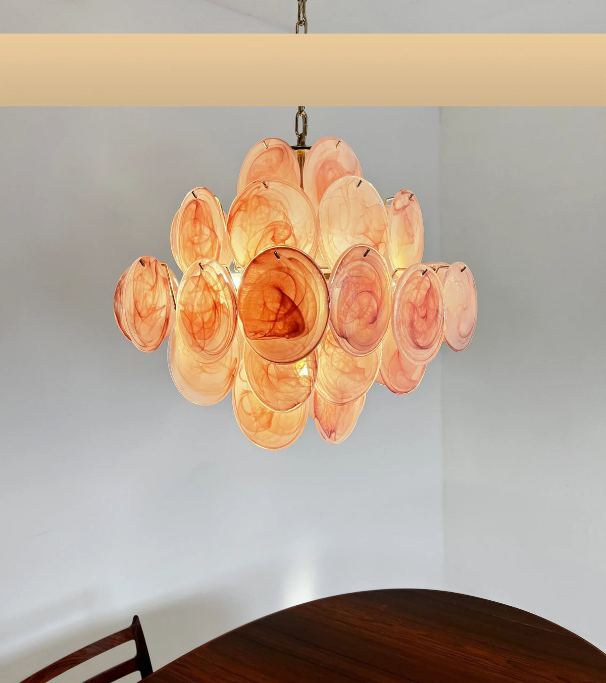 Vintage Murano-Style Pink Disks Chandelier