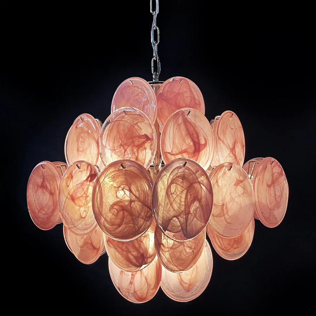 Vintage Murano-Style Pink Disks Chandelier